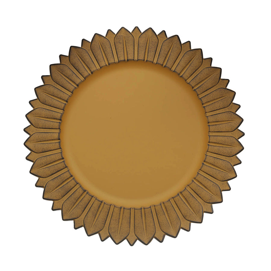 6 Pack | 13inch Matte Mustard Yellow Sunflower Disposable Charger Plates#whtbkgd