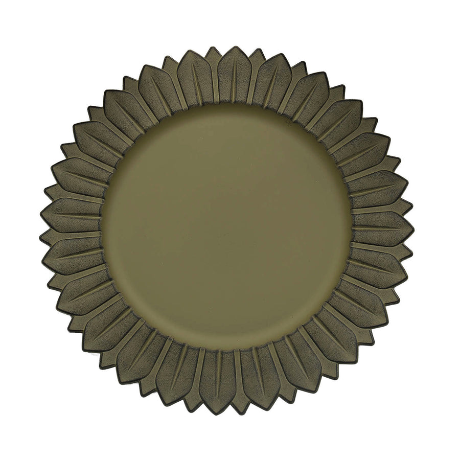 6 Pack | 13inch Matte Olive Green Sunflower Disposable Charger Plates#whtbkgd