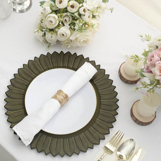 Hassle-Free Dining with Matte Olive Green Sunflower Disposable Charger Plates