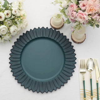 Add Elegance to Your Table with Matte Teal Sunflower Disposable Charger Plates