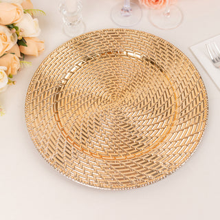 Add a Touch of Sophistication with Metallic Gold Swirl Rattan Charger Plates