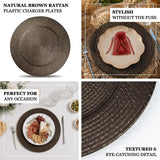 Natural brown rattan plastic charger plates for stylish table settings