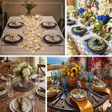 Elegant table setting collage with floral centerpieces and colorful dinnerware