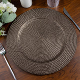 12-Pack Acrylic Round Charger Plates 13inch in Natural Brown with Rattan-Like Design
