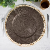 12-Pack Acrylic Round Charger Plates 13inch in Natural Brown with Rattan-Like Design