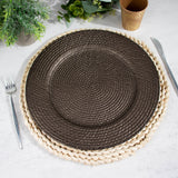 12-Pack Acrylic Round Charger Plates 13inch in Natural Brown with Rattan-Like Design