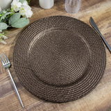 12-Pack Acrylic Round Charger Plates 13inch in Natural Brown with Rattan-Like Design
