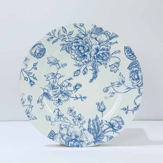 <strong>White Blue Floral Acrylic Charger Plates with Elegant French Toile Design</strong>