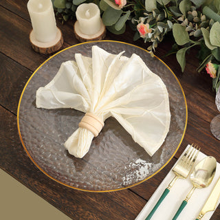 Create an Elegant Table Arrangement with Clear Hammered Design Disposable Charger Plates with Gold Rim
