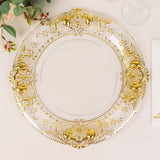 6 Pack Clear Decorative Charger Plates With Gold Florentine Style Embossed Rim 13inch Round Plastic