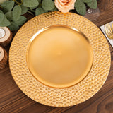 6 Pack Metallic Gold Acrylic Dinner Serving Plates With Hammered Rim, 13inch Round Charger Plates