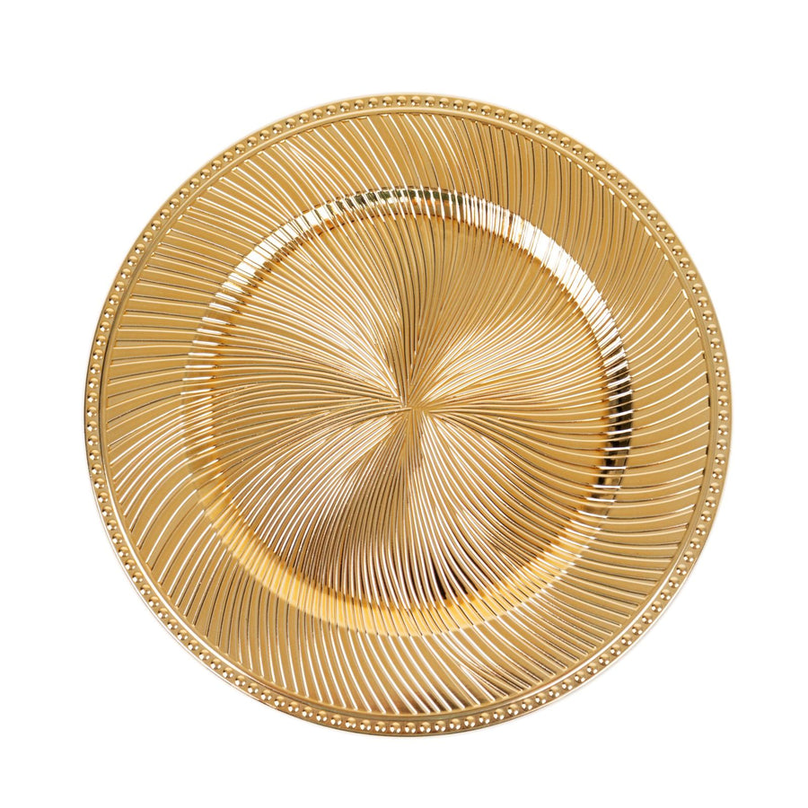 6 Pack Metallic Gold Swirl Pattern Round Acrylic Charger Plates With Beaded Rim#whtbkgd
