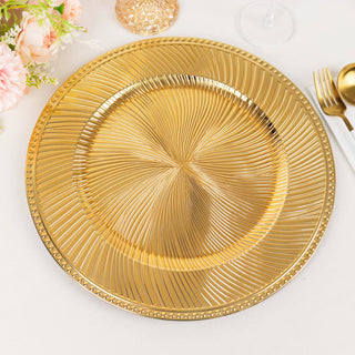 Elevate Your Dining Experience with Metallic Gold Swirl Pattern Charger Plates