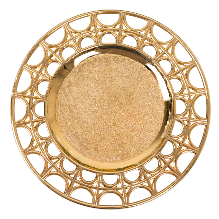 6 Pack Metallic Gold Acrylic Plastic Charger Plates With Semi Circle Hollow Out Rim
