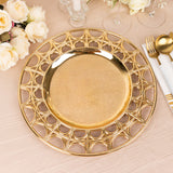 6 Pack Metallic Gold Acrylic Plastic Charger Plates With Semi Circle Hollow Out Rim