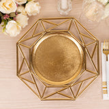 6 Pack Metallic Gold Acrylic Charger Plates Hollow Geometric Rim 13inch Octagon Plastic Decorative