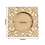 6 Pack Gold Square Acrylic Charger Plates with Hollow Lace Border