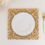 6 Pack Gold Square Acrylic Charger Plates with Hollow Lace Border