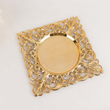 6 Pack Gold Square Acrylic Charger Plates with Hollow Lace Border