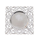 6 Pack Silver Square Acrylic Charger Plates with Hollow Lace Border#whtbkgd