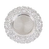 6 Pack Silver Vintage Acrylic Charger Plates With Floral Carved Borders, 13inch Round#whtbkgd
