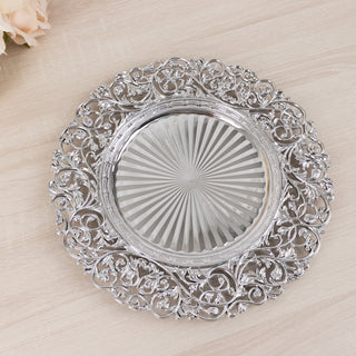 Silver Beautiful Floral Acrylic Charger Plates