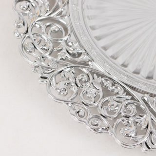 Round Silver Dinner Chargers With Carved Borders