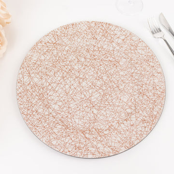 6 Pack Rose Gold Glitter Acrylic Charger Plates with Abstract Lines Pattern, 13" Round Dinner Charger Event Tabletop Decor