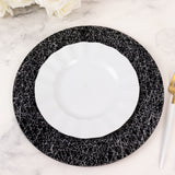 6 Pack Black Glitter Acrylic Charger Plates with Silver Abstract Lines Pattern