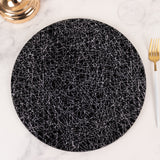 6 Pack Black Glitter Acrylic Charger Plates with Silver Abstract Lines Pattern