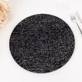 6 Pack Black Glitter Acrylic Charger Plates with Silver Abstract Lines Pattern