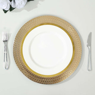 <span style="background-color:transparent;color:#000000;">Exquisite Gold Acrylic Charger Plates with Wheat Pattern Rim</span>