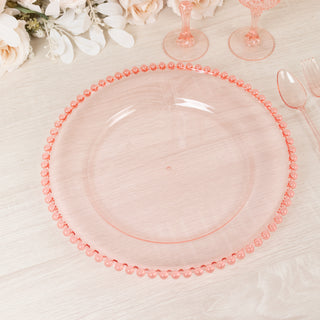 Versatile and Durable Transparent Blush Beaded Rim Charger Plates