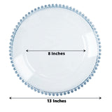 6 Pack 13inch Transparent Dusty Blue Acrylic Beaded Rim Charger Plates