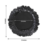 Black decorative plate with ruffled edges, 8 inches in diameter and 13 inches wide.