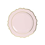 10 Pack Blush Economy Plastic Charger Plates With Gold Scalloped Rim#whtbkgd