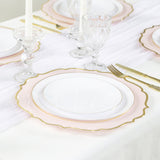 10 Pack Blush Economy Plastic Charger Plates With Gold Scalloped Rim