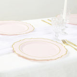 10 Pack Blush Economy Plastic Charger Plates With Gold Scalloped Rim