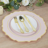 10 Pack Blush Economy Plastic Charger Plates With Gold Scalloped Rim