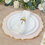 10 Pack Blush Economy Plastic Charger Plates With Gold Scalloped Rim