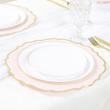 10 Pack Blush Economy Plastic Charger Plates With Gold Scalloped Rim