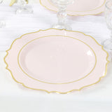 10 Pack Blush Economy Plastic Charger Plates With Gold Scalloped Rim