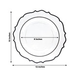 10-Pack Economy Plastic Round Charger Plates 13inch in Clear with Black Scalloped Rim