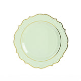 10 Pack Sage Green Economy Plastic Charger Plates With Gold Scalloped Rim#whtbkgd