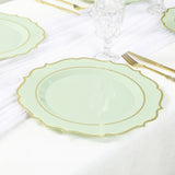 10 Pack Sage Green Economy Plastic Charger Plates With Gold Scalloped Rim