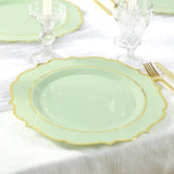 10 Pack Sage Green Economy Plastic Charger Plates With Gold Scalloped Rim