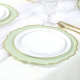 10 Pack Sage Green Economy Plastic Charger Plates With Gold Scalloped Rim