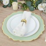 10 Pack Sage Green Economy Plastic Charger Plates With Gold Scalloped Rim