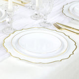 10 Pack White Economy Plastic Charger Plates With Gold Scalloped Rim