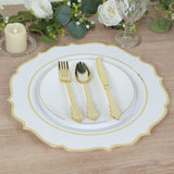 10 Pack White Economy Plastic Charger Plates With Gold Scalloped Rim